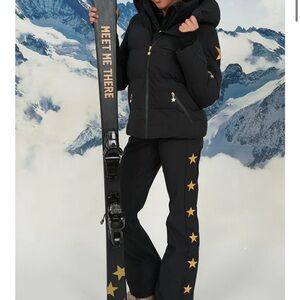 Black Boot-Cut Ski Pants & Puffer Coat with Gold Star